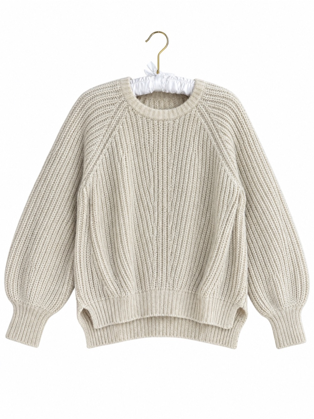 All in Favor Cream Chunky Knit Balloon Sleeve Sweater Size Small